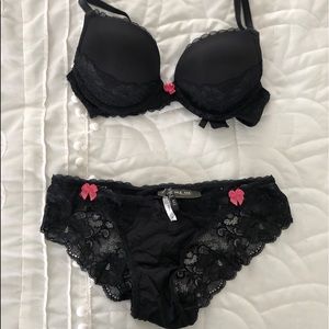 Adore Me black lace padded push-up bra & panty set